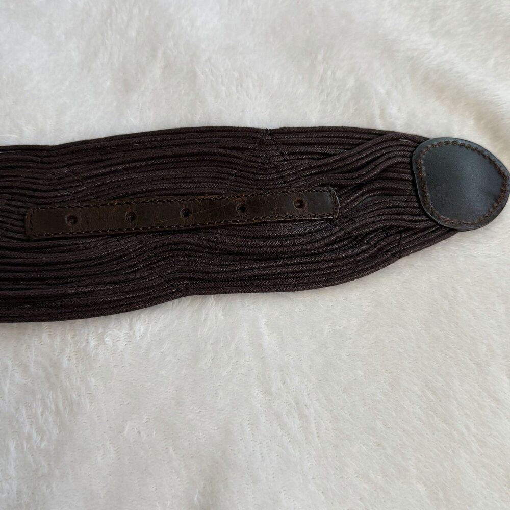 Coldwater‎ Creek Brown Wide Woven Cotton Belt Faux Leather Accents Statement S/M - Picture 7 of 13